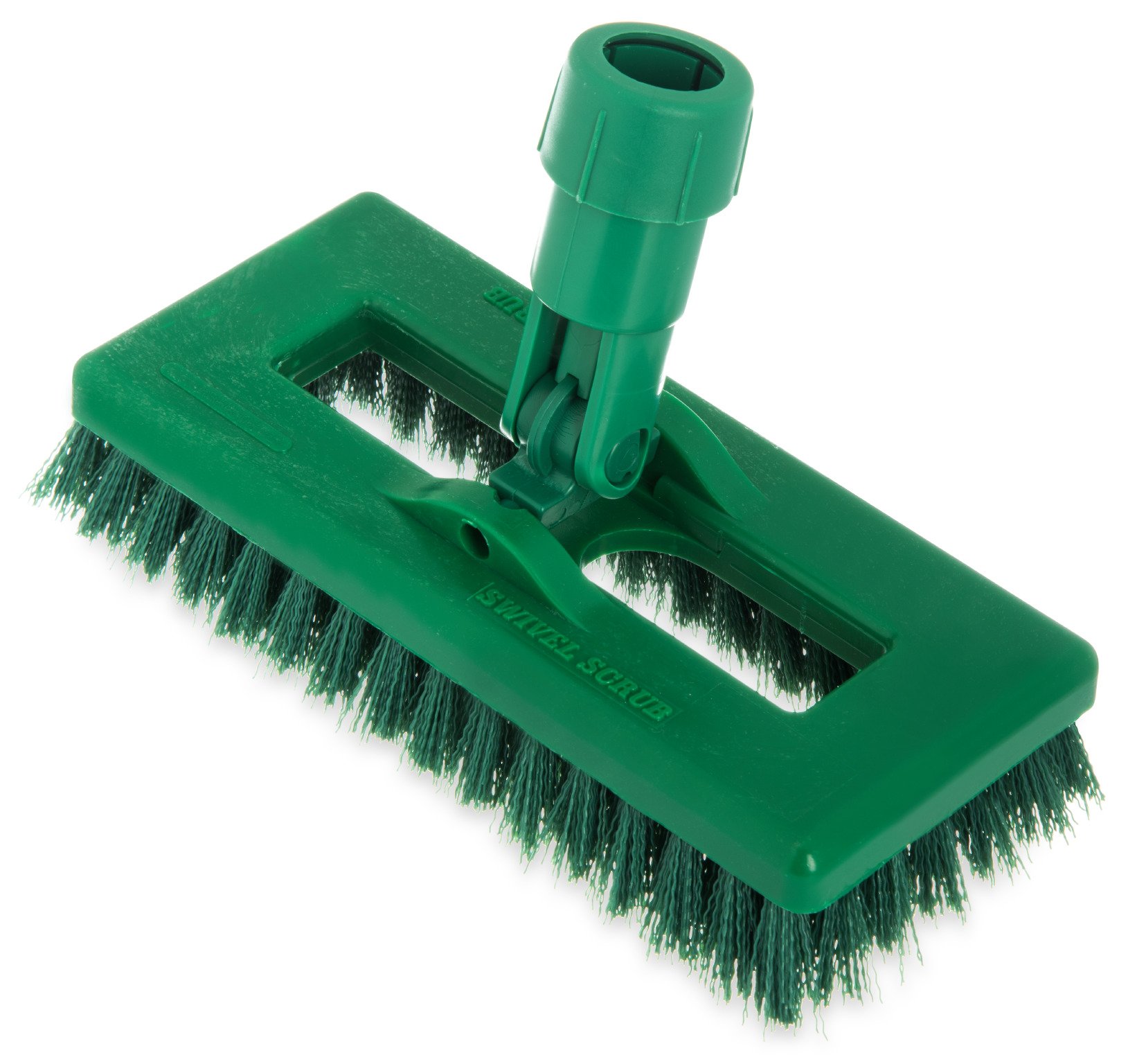 SPARTA 363883103 Plastic Block Swivel Scrub Brush, Polyester Bristles, 1" Bristle Trim, 8" Length x 3-1/2" Width, green/White