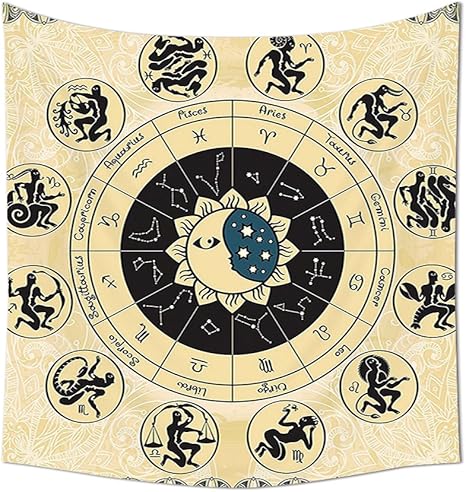 Amazon Co Jp 太陽と月タペストリー星座カレンダーand Sunホロスコープwith Crescent Moon And Stars Indian Mandala絶妙なコスモスcosmicデザインホームタペストリーhangingリビングルームベッドルーム寮decorアイボリーブラック 31 49 X 31 49 Inch Gtfk80xg80