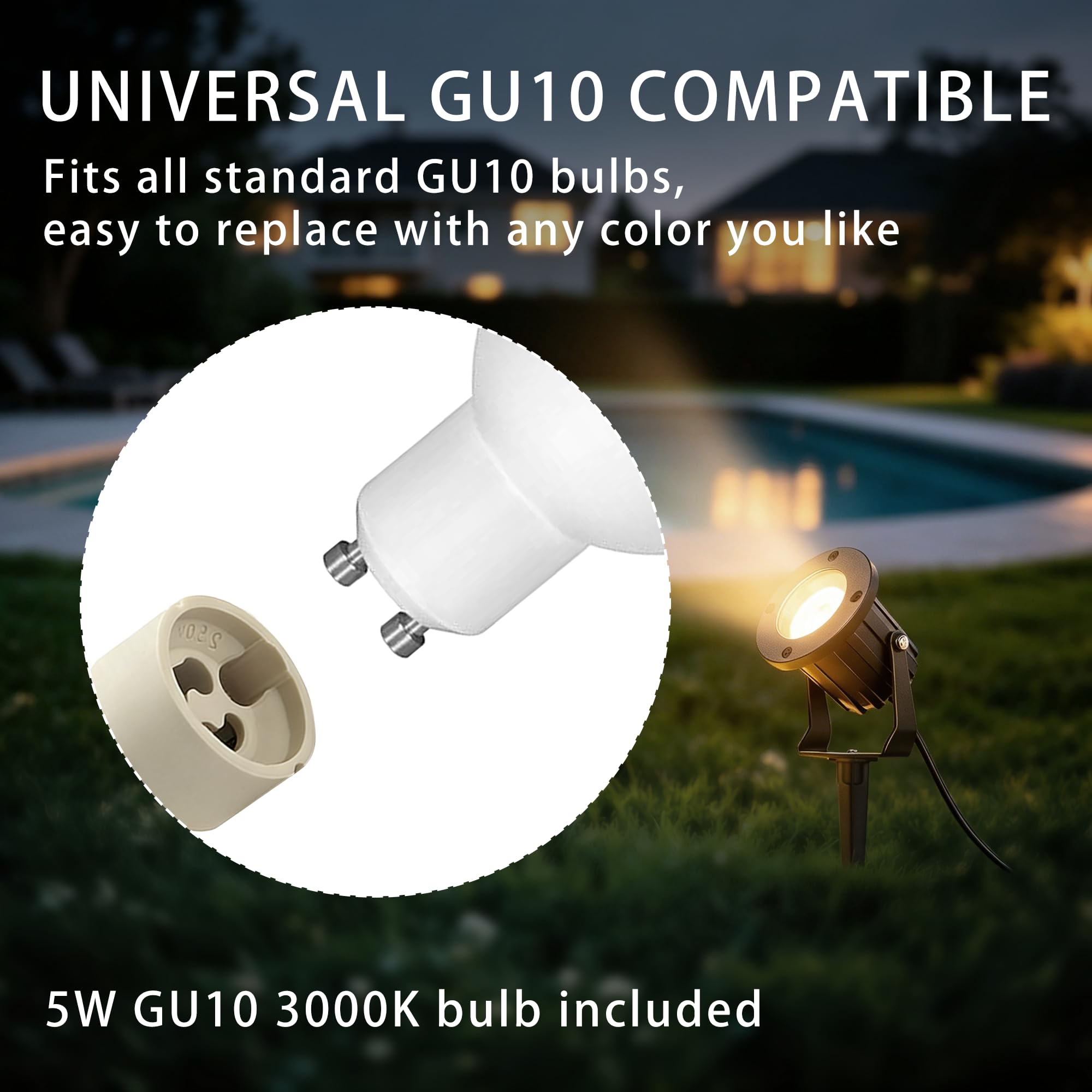 LED Gartenstrahler mit Erdspieß für Außen, IP65 wasserdichte Gartenbeleuchtung mit Strom, schwenkbar, inkl. 5W GU10 3000K Warmweiß, 2m Kabel mit Stecker, Schwarz, 4 Stück