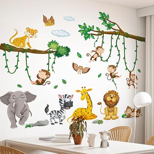Miniatura 5 de Arawat Calcomanías de pared de árbol para dormitorio, trapecio, mono, calcomanías de pared para sala de estar, guardería, decoración de pared para