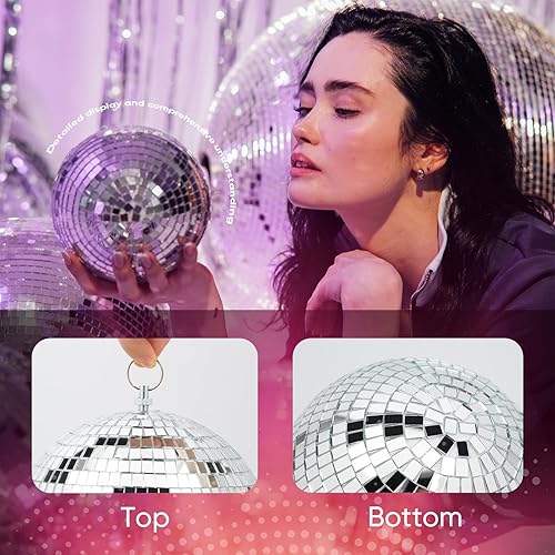 Miniatura 4 de Decoración de bola de discoteca de espejo con anillo para colgar, adorno de bola de discoteca grande de 8 pulgadas para decoraciones de fiesta de