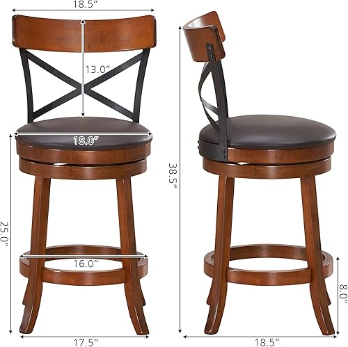 Miniatura 9 de ERGOMASTER Taburete de bar giratorio de altura de mostrador de 29 pulgadas, silla de bar Capuchino X respaldo abierto (29 pulgadas, juego de 2)