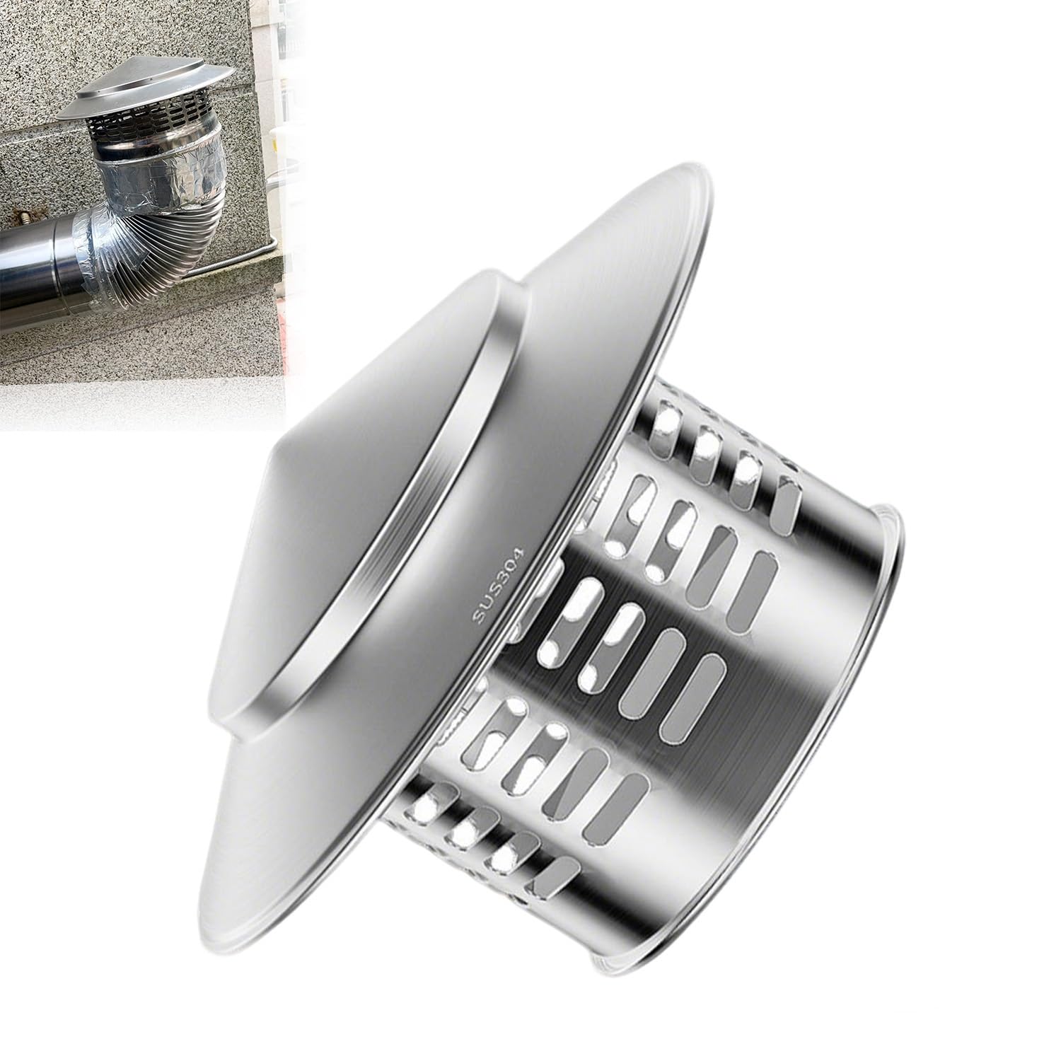Sombrerete Chimenea Caperuza Salida Humos Plata Sombrero Chimenea Redonda de Acero Inoxidable 75mm-400mm Sombrerete Antilluvia Tapa de Chimeneas para Estufa Pellet(220mm)