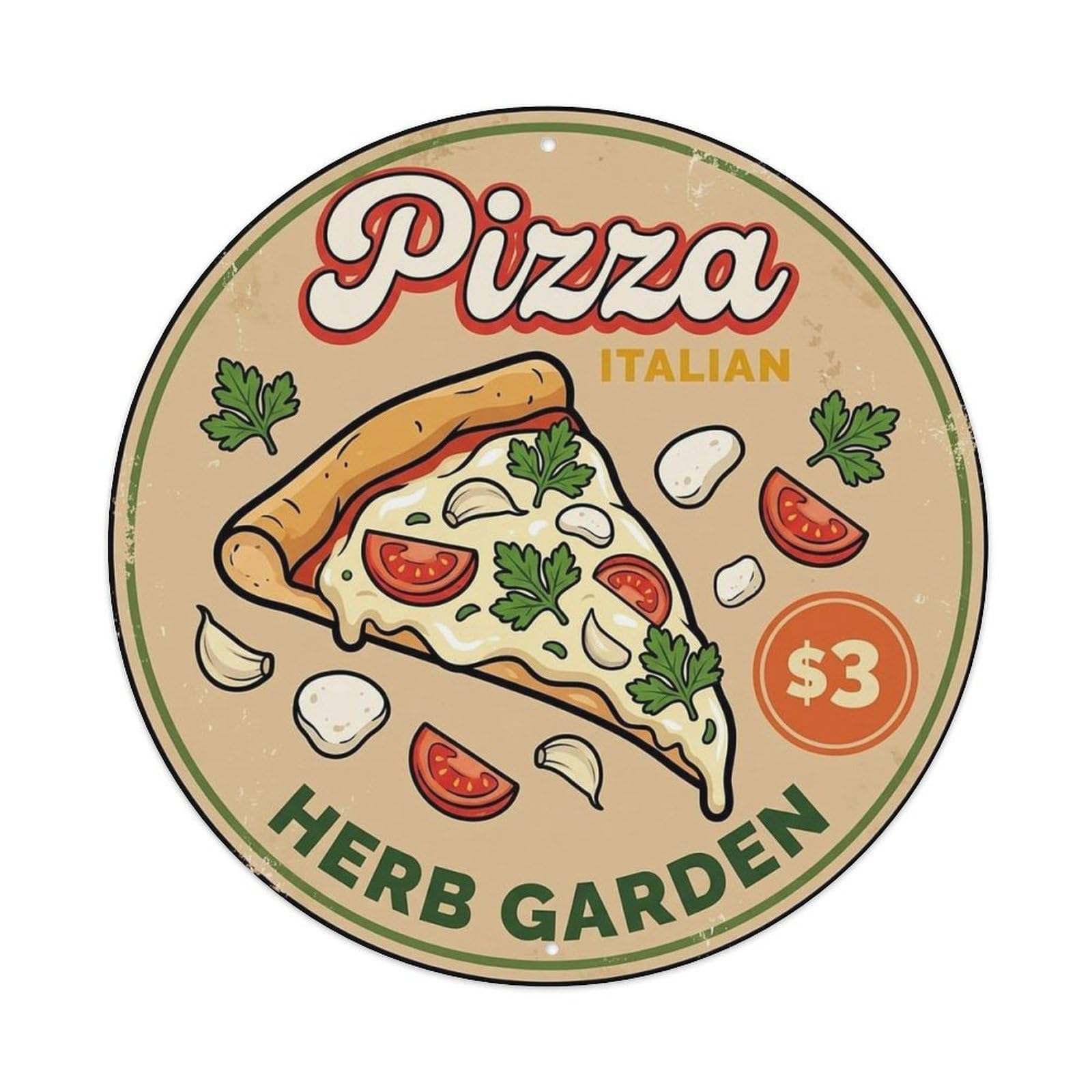 Cwbufd Vintage Style Vintage Pizza Slice Italian Traditional Cuisine Parsley Vintage Metal Tin Sign Plaque Wall Decor For Cafe, Club Bar, Office, Garden Metal Poster 8X8inch