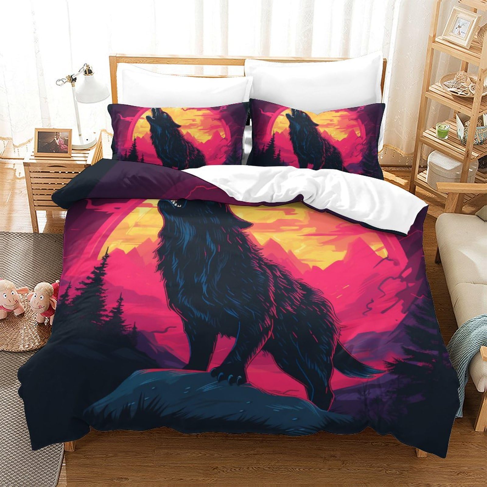 Housses de couettes loup respirante en microfibre douce anti-plis 200x200