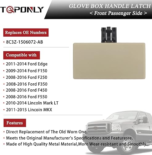 Miniatura 2 de TQPONLY Manija de compartimento con pestillo para guantera compatible con Ford F150 F250 F350 F450 Edge Lincoln MKX 2008-2016 para lado del pasajero