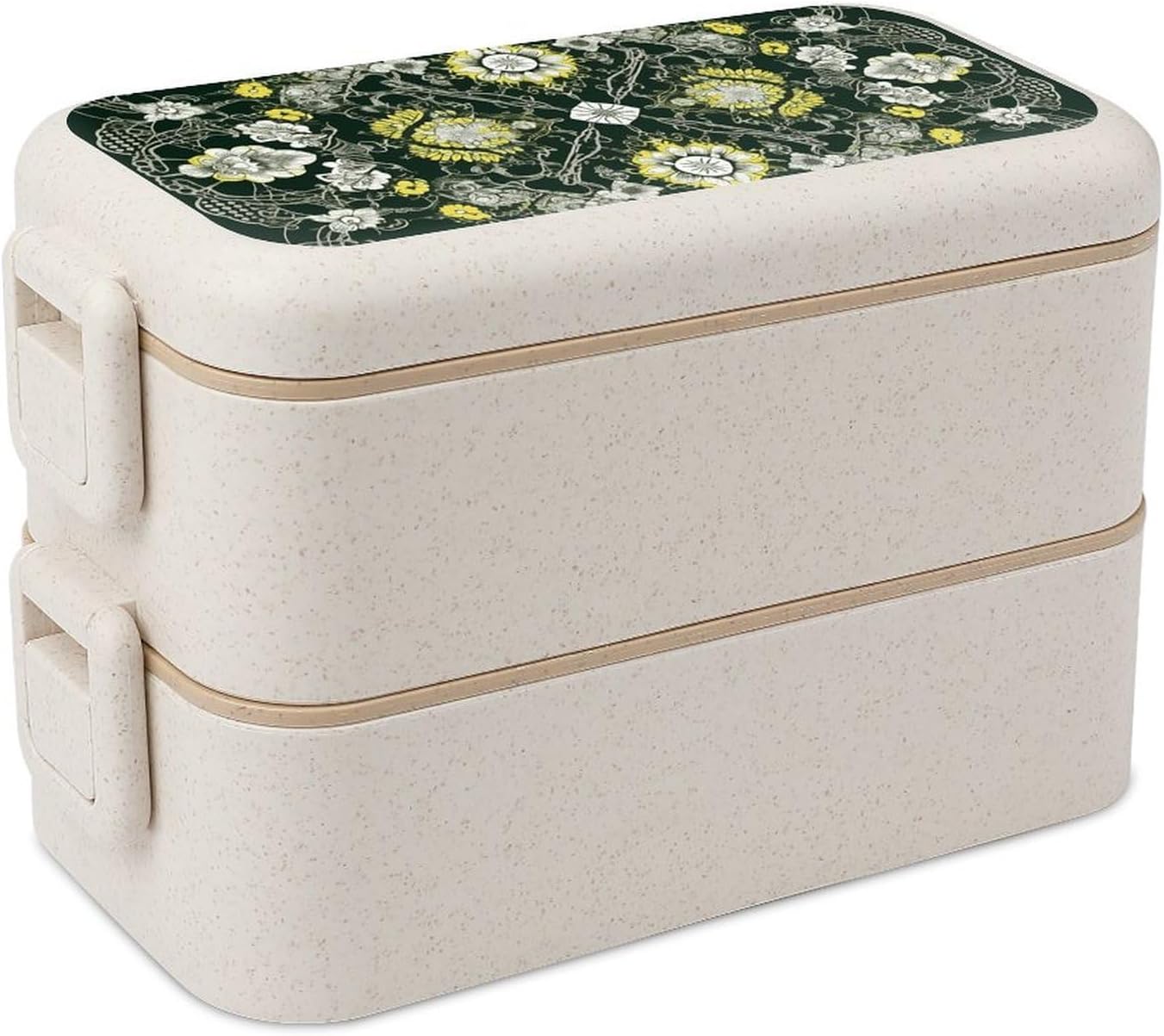 Lunch Box Bento Premium Simple Flower Grid Printed Bento Box Bento with Spoon And Fork with Compartment Containers Suitable for Men And Women, style