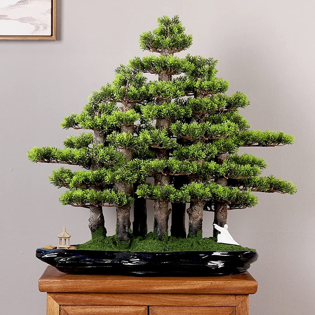 COSTWAY Albero Artificiale 90 CM, Cipresso Finto da Interno ed Esterno con Tronco in Rattan e Vaso Riempito di Cemento, Pianta Artificiale Realistica da Casa, Ingresso e Ufficio
