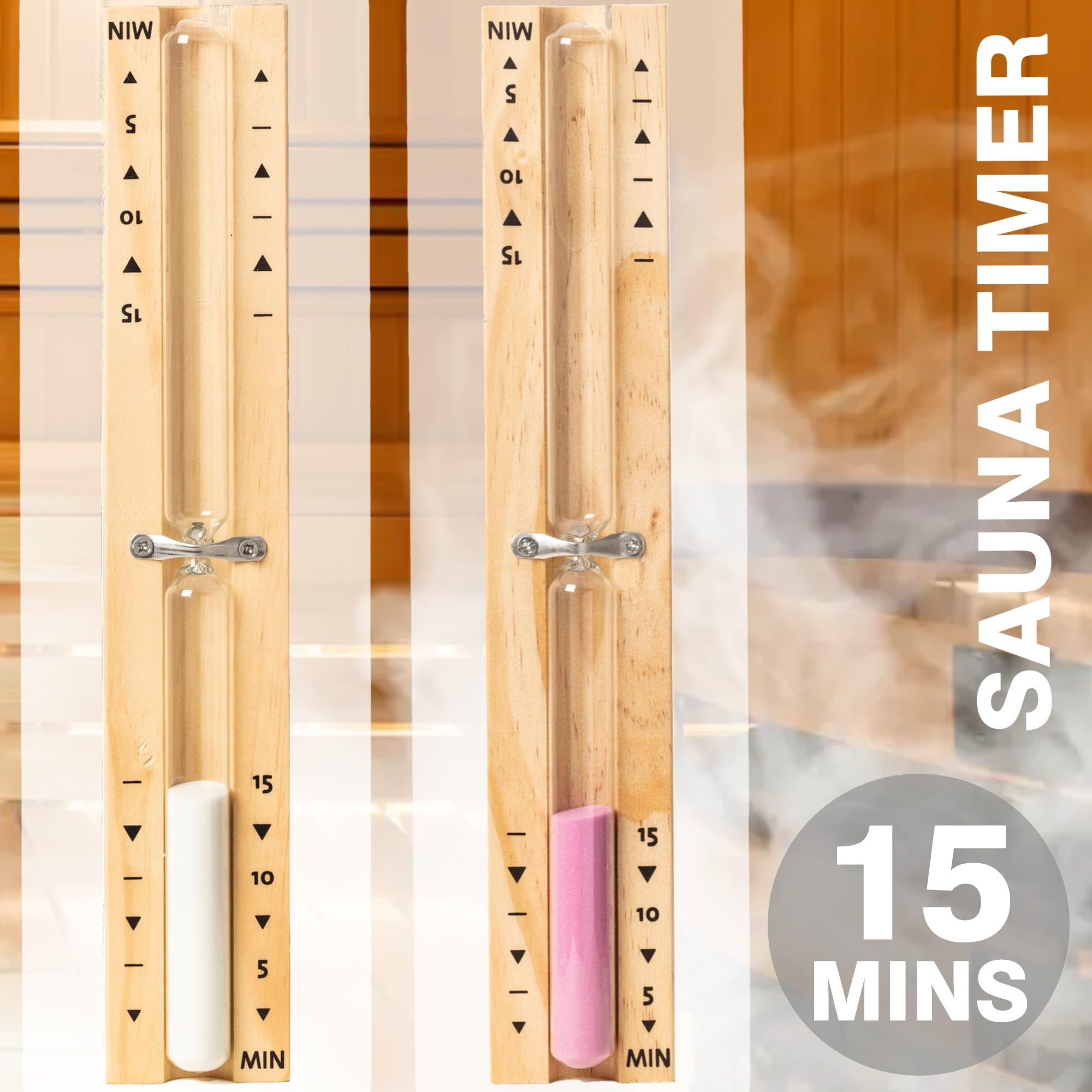 Sablier de sauna en bois de 15 minutes – Horloge murale rotative résistante à la chaleur (rose)