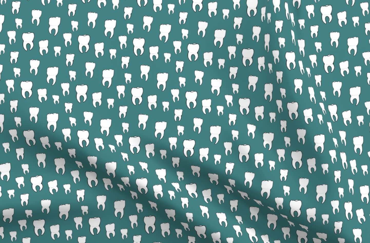Spoonflower Fabric - Teeth Teal Dental Dentist Tooth Nature Nurse Printed on Organic Cotton Sateen Fabric by The Yard - Sewing Quilting Apparel Home Decor