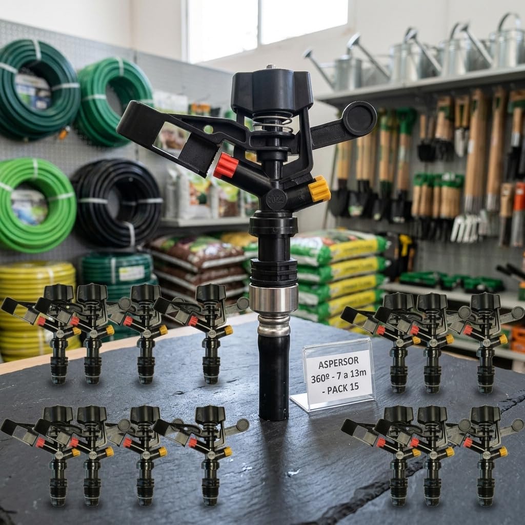 Suinga Pack 25 Aspersor de Riego Agricola Circular| Aspersor 360º Rosca 1/2'' | Sistema por aspersión para Césped Impulso 7 a 13 m