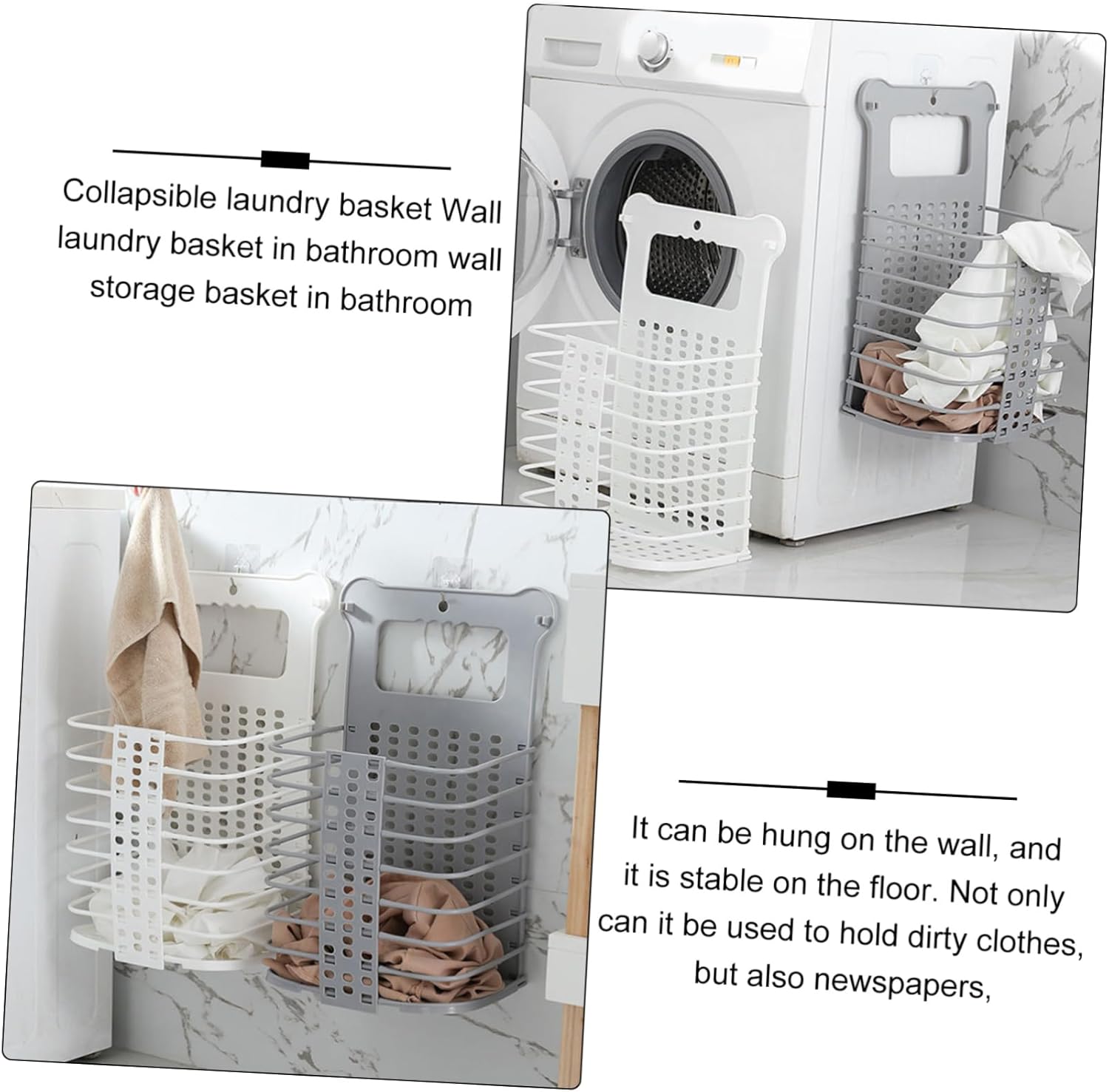 Foldable Wall Mounted Laundry Basket Large White Household Hanging Clothes Storage Container Space Saving Dirty Clothes Hamper Multifunctional Organizer for Bathroom Bedroom