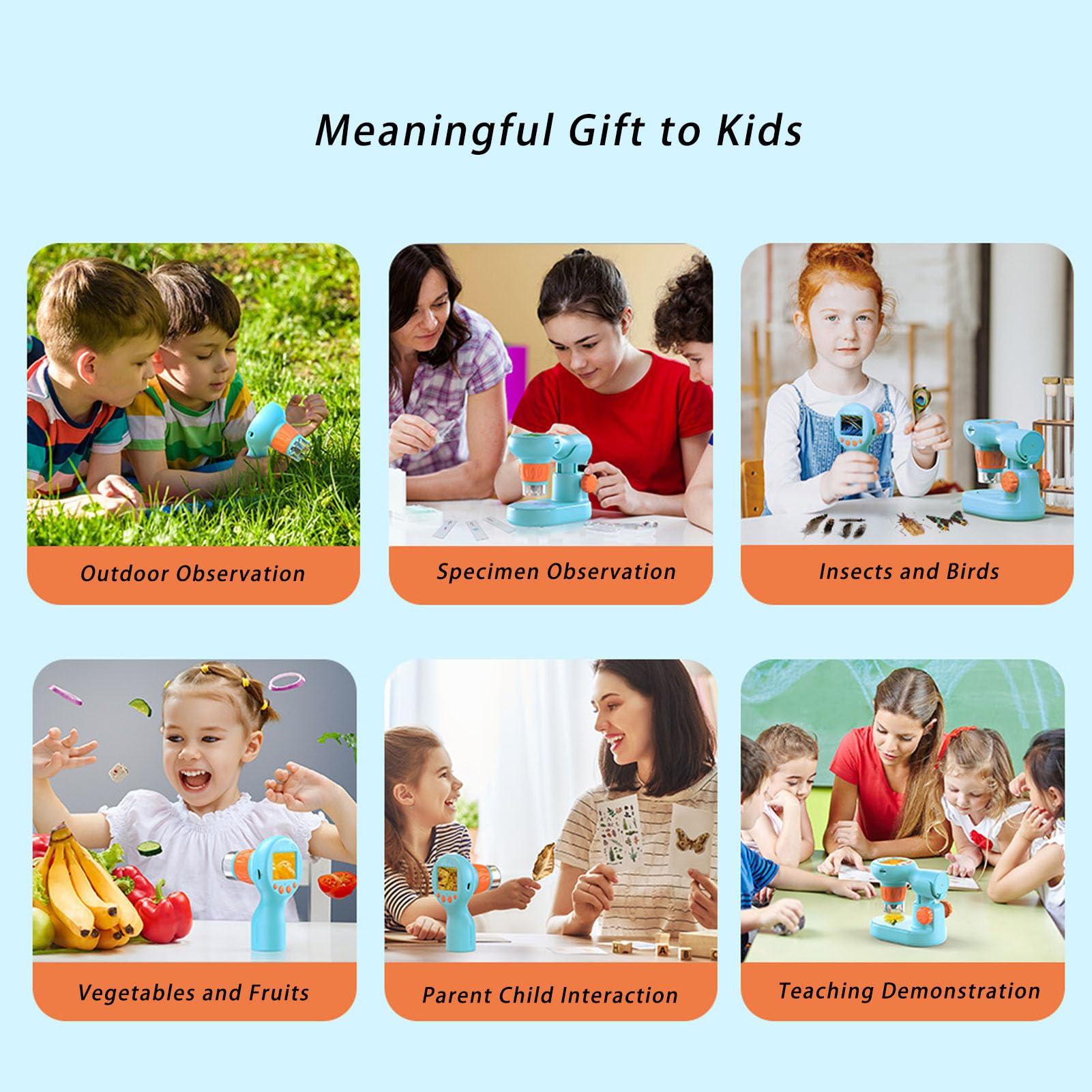 VBESTLIFE Kindermikroskop, 2 Zoll 1080P HD 100-800X Kindermikroskop-Set, Tragbares Pädagogisches Wissenschaftsspielzeug für Kinder, LED-Licht, für Mädchen und Jungen Im Alter von 3 4 5 6 7