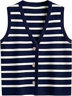 LILLUSORY Vest Tops for Women 2026 Summer Outfits Striped Sweaters Button Up Casual Blouses Jacket Fashion Clothes
