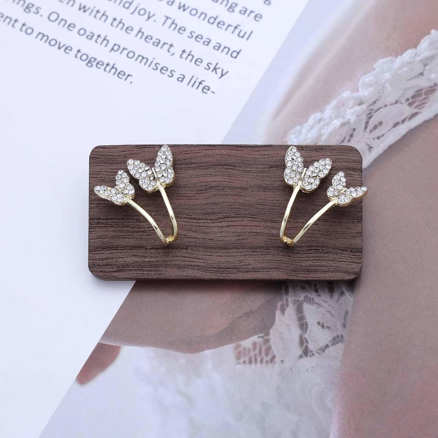 Vintage Crystal Butterfly Stud Earrings Gold Cz Butterfly Earrings Butterfly Claw Earrings Rhinestone Butterfly Wing Earrings Jewelry for Women - Image 4