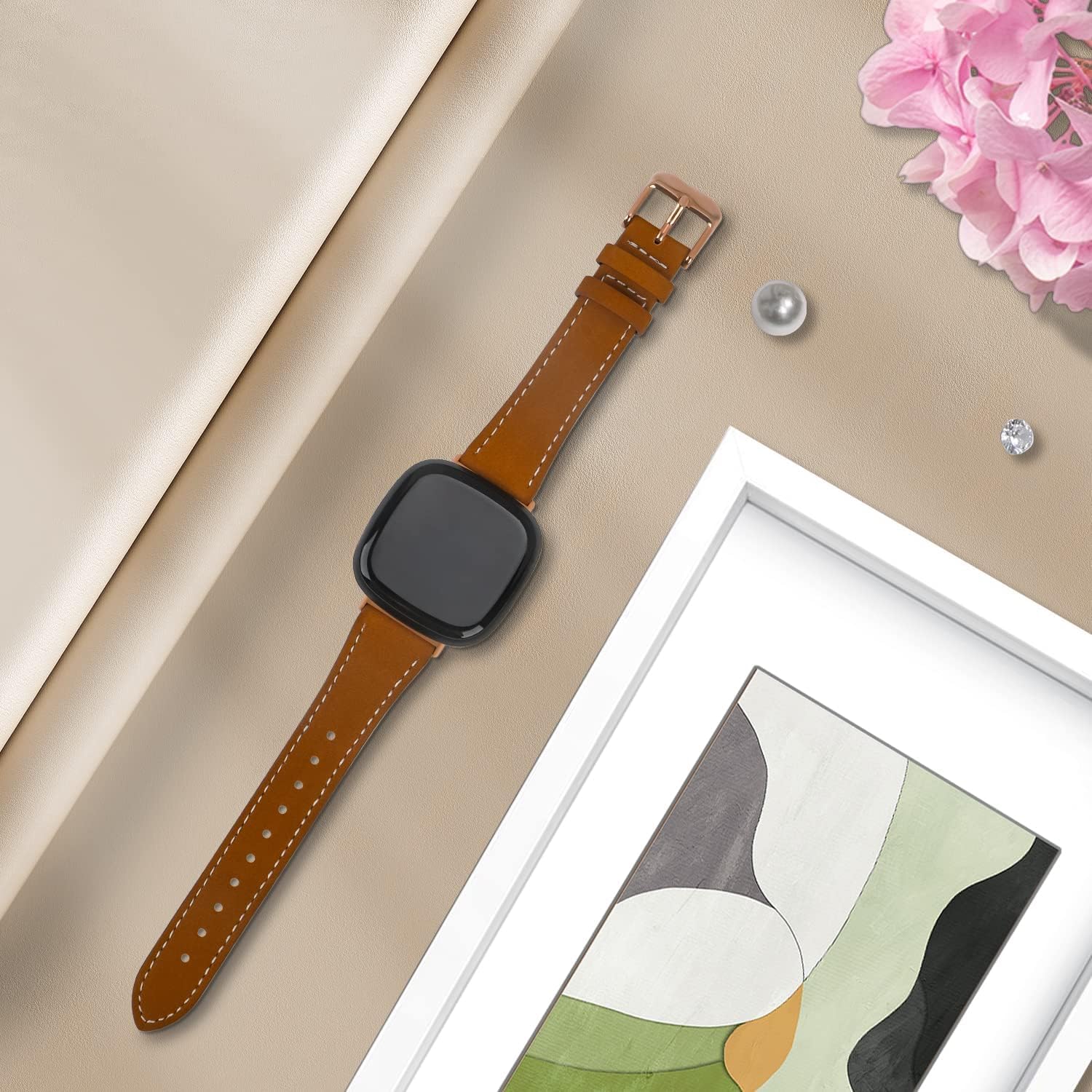 Leather Bands Compatible with Fitbit Sense 2/Sense/Versa 4/Versa 3, Replacement Genuine Leather Straps for Women Men - Image 5