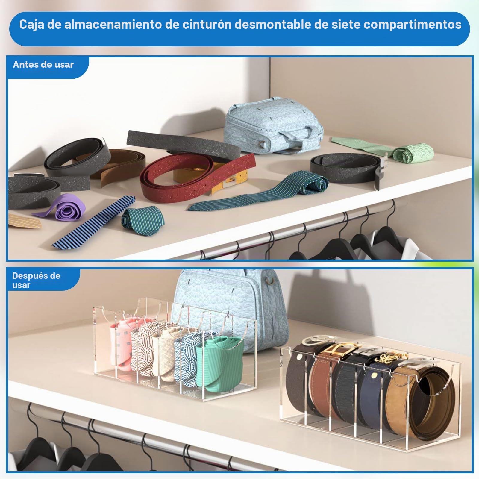Cinturón De Almacenamiento, 7 Compartimentos, Organizador De Cinturón Acrílico, Caja De Visualización Transparente Apilable Para Uso Doméstico, Soporte Para Cinturóns Para Hombre Para Corbata