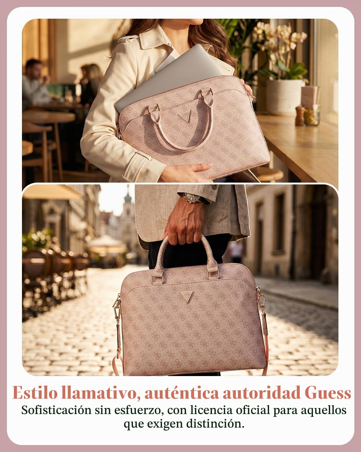 CG MOBILE Funda para portátil Guess 4G con cremallera y logotipo triángulo de 15 pulgadas (rosa), Rosa.