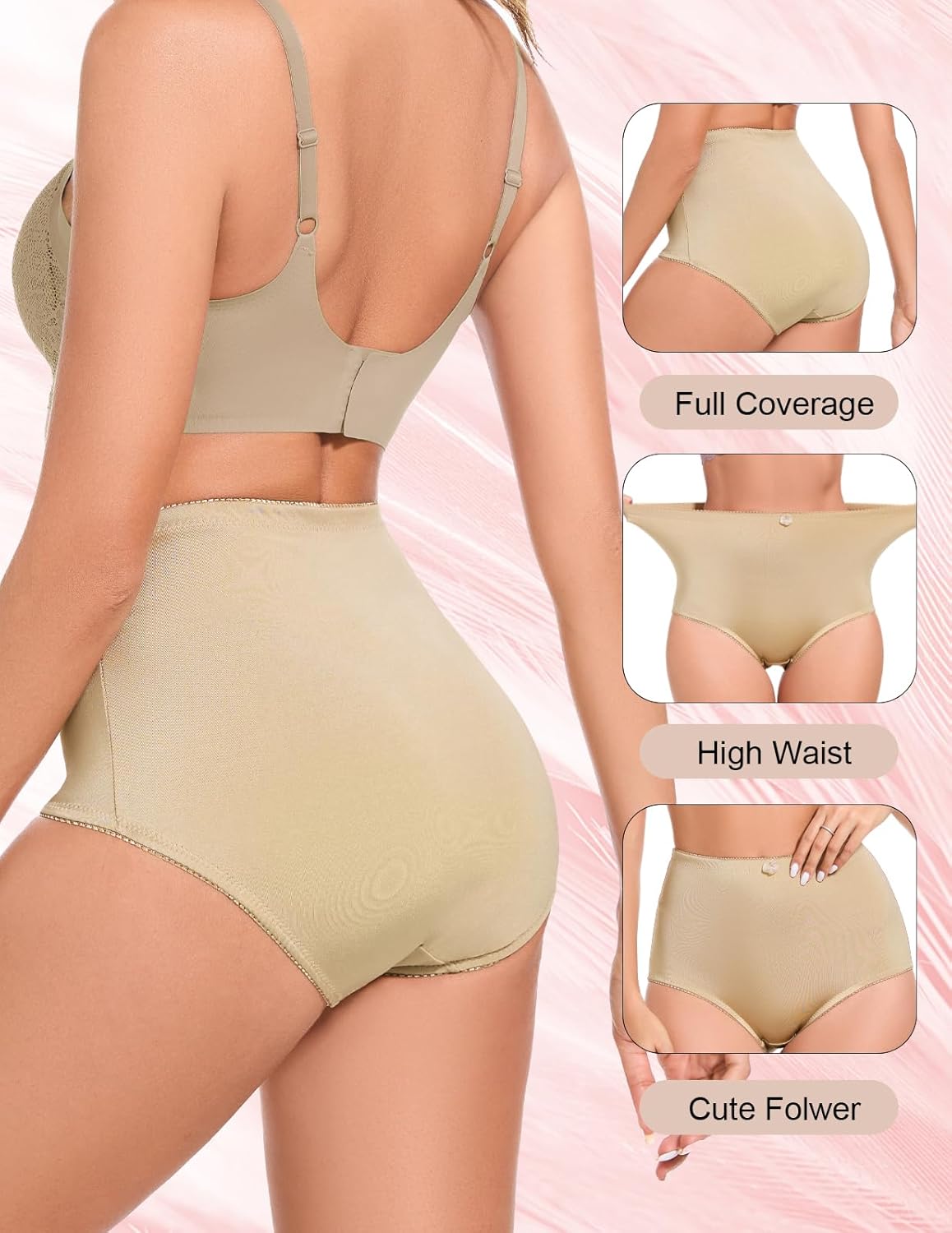 4Pack Women's High-Waist Light Tummy Control Girdle Panties Full Coverage Underwear Ladies Panties for Women - Image 3
