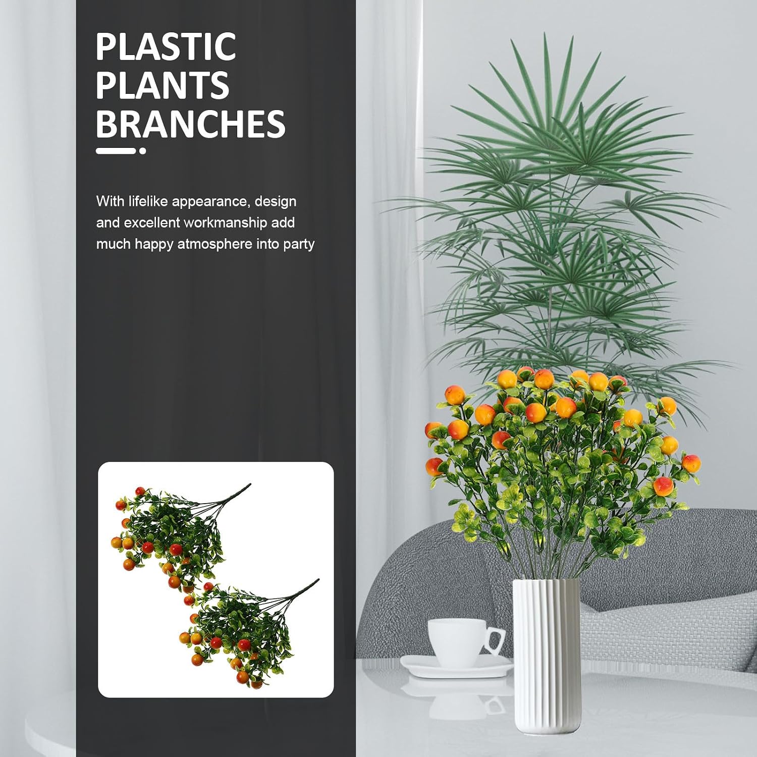 Alasum 2pcs Artificial Fruit Stems Decorative Plastic Fake Fruit Branches Set for Home and Store Wear-Resistant Lifelike Plant Photo Props and Table Centerpiece