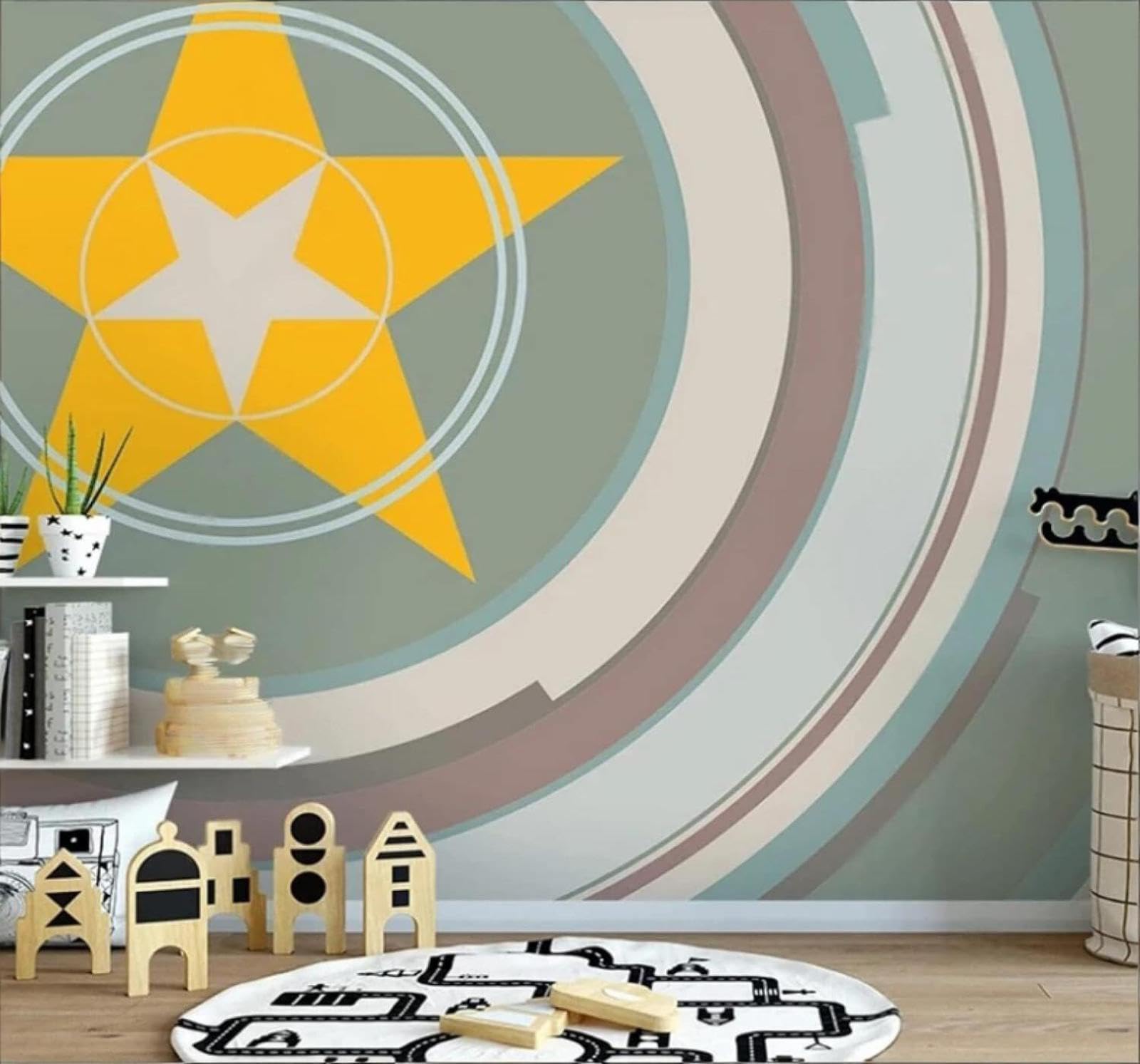 Wallpaper-3D-Xlm 300Cm×210Cm(B×H) Cartoon Geometric Stars Art Personalised 3D Wallpaper Easy Install Feature Office Living Room Sofa Bedroom Tv Background Wall Decoration-300Cm×210Cm