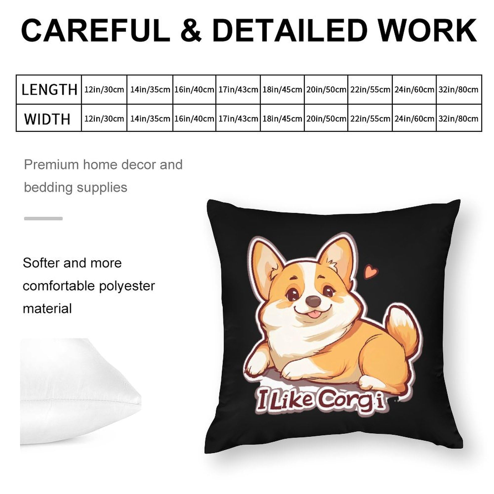 I Like Corgi Dog Soft Pillow Cases Polyester Throw Pillow Cover Decorative Pillowcases for Sofa Bedroom