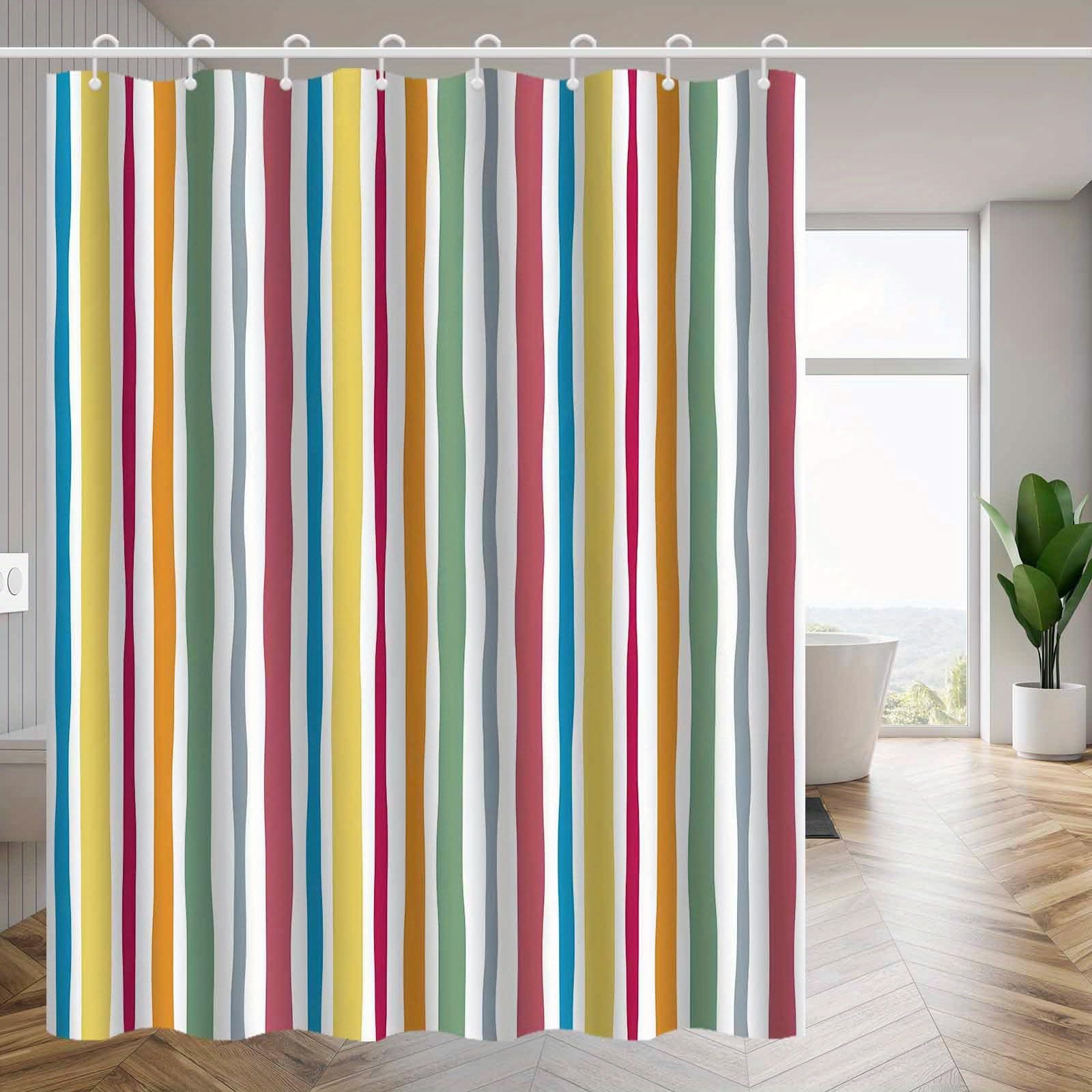 Zasłona prysznicowa w tęczowe paski, kolorowe pionowe paski do dekoracji łazienki, haczyki w zestawie (200 x 220 cm/wysokość)