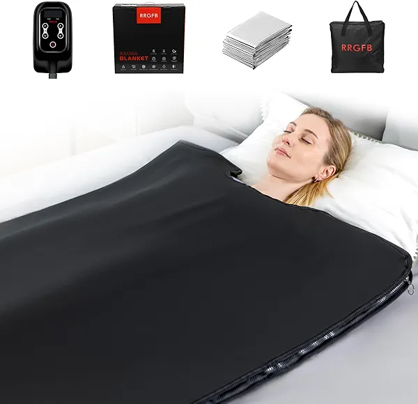RRGFB Portable Infrared Sauna Blanket, Detox & Relaxation at Home, Adjustable Timer 1-60 Min, Temperature Range 95-167℉, 6 ft x 2.6 ft, Durable PU Leather Cover