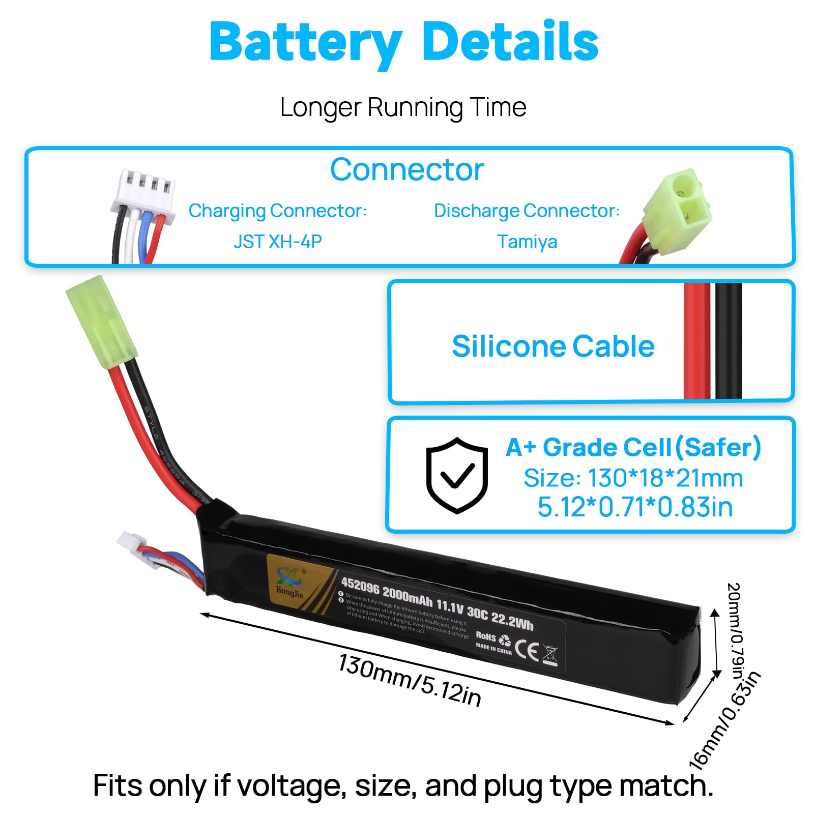 11,1 V 2000 mAh 30C 3S Batteria LiPo Ricaricabile con Tamiya Connettore per Giocattoli Airsoft M4, M110, AK47, L85, MP5, Scar, M249, AUG, AEG, MP5K, M60, RPK, PKM Model Airsoft Rifle