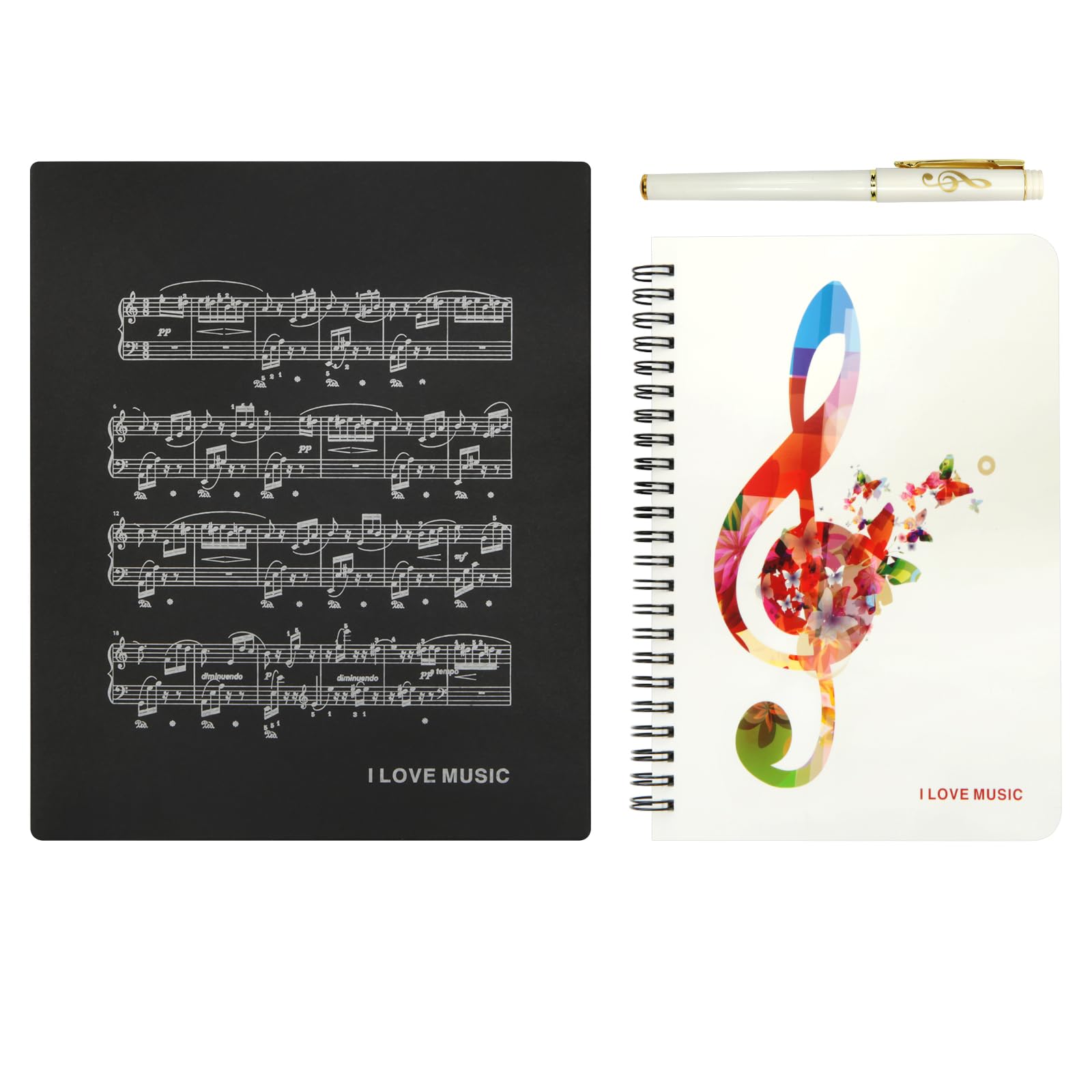 Piano and Music Themed Stationery Gift Box Set,1 Pcs Piano Key Board Musical Notes Melody A5 Notebook Spiral Wirebound Note Books Notepad Diary with 1 Pcs High Note Design Pen (Butterfly High Note) — image 1