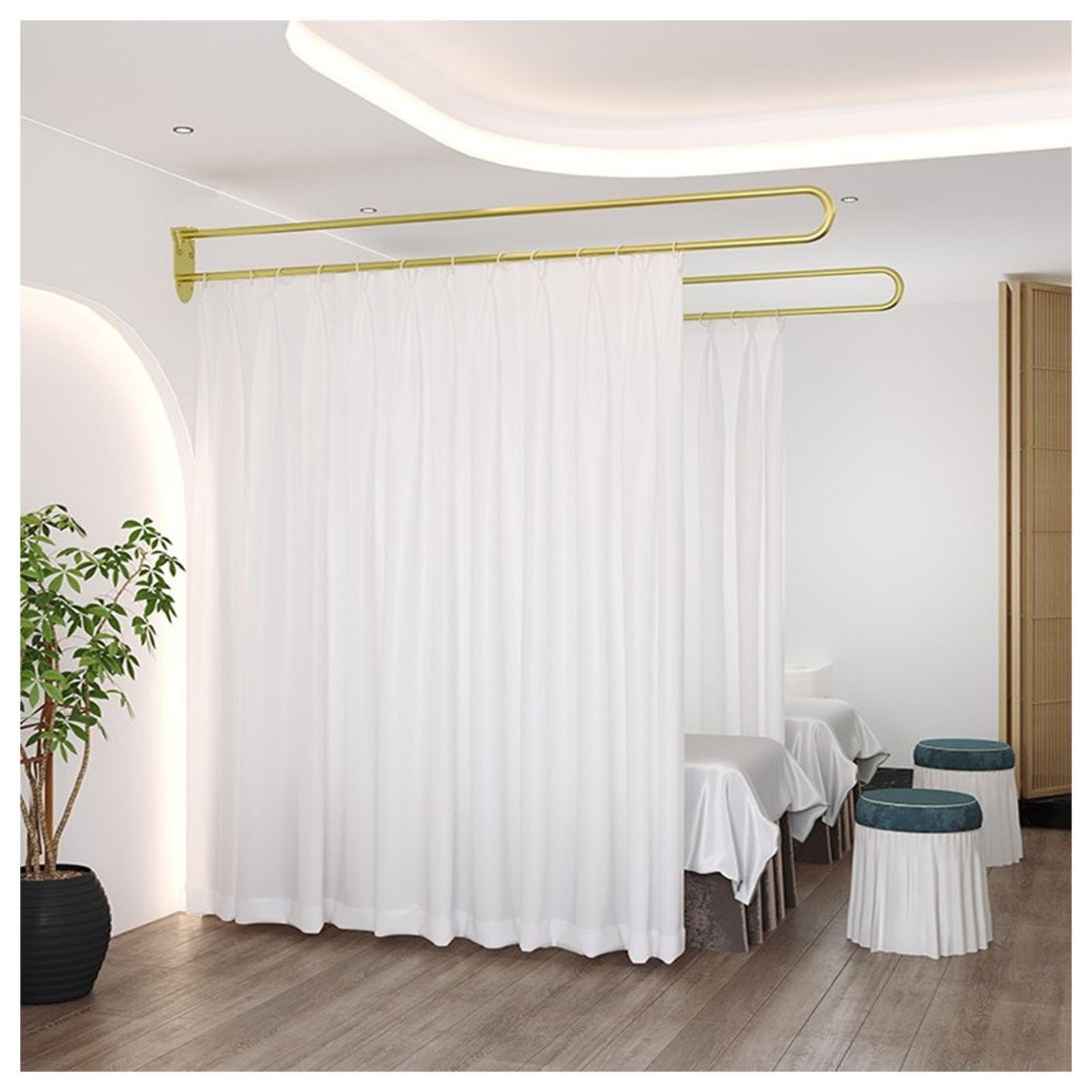 Lot De 2 Cloisons De Séparation En Forme De U, Rideaux De Séparation D'intimité Avec Support En Métal, Séparateur De Pièce À Suspendre Au Mur De 7,2 Pieds De Haut(White,Rod length 230cm)