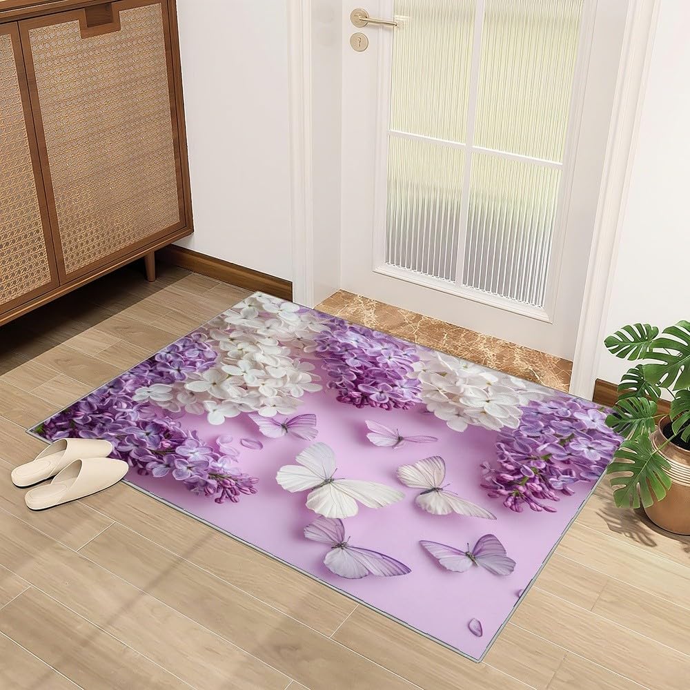 Generico 3D Tappeto Salotto Pelo Corto 120x180 cm, Farfalla Lilla Bianca Tappeto Camera Per Bambini Antiscivolo Lavabile, Viola Tappeti Decorazione per Corridoio, Soggiorno, Sala