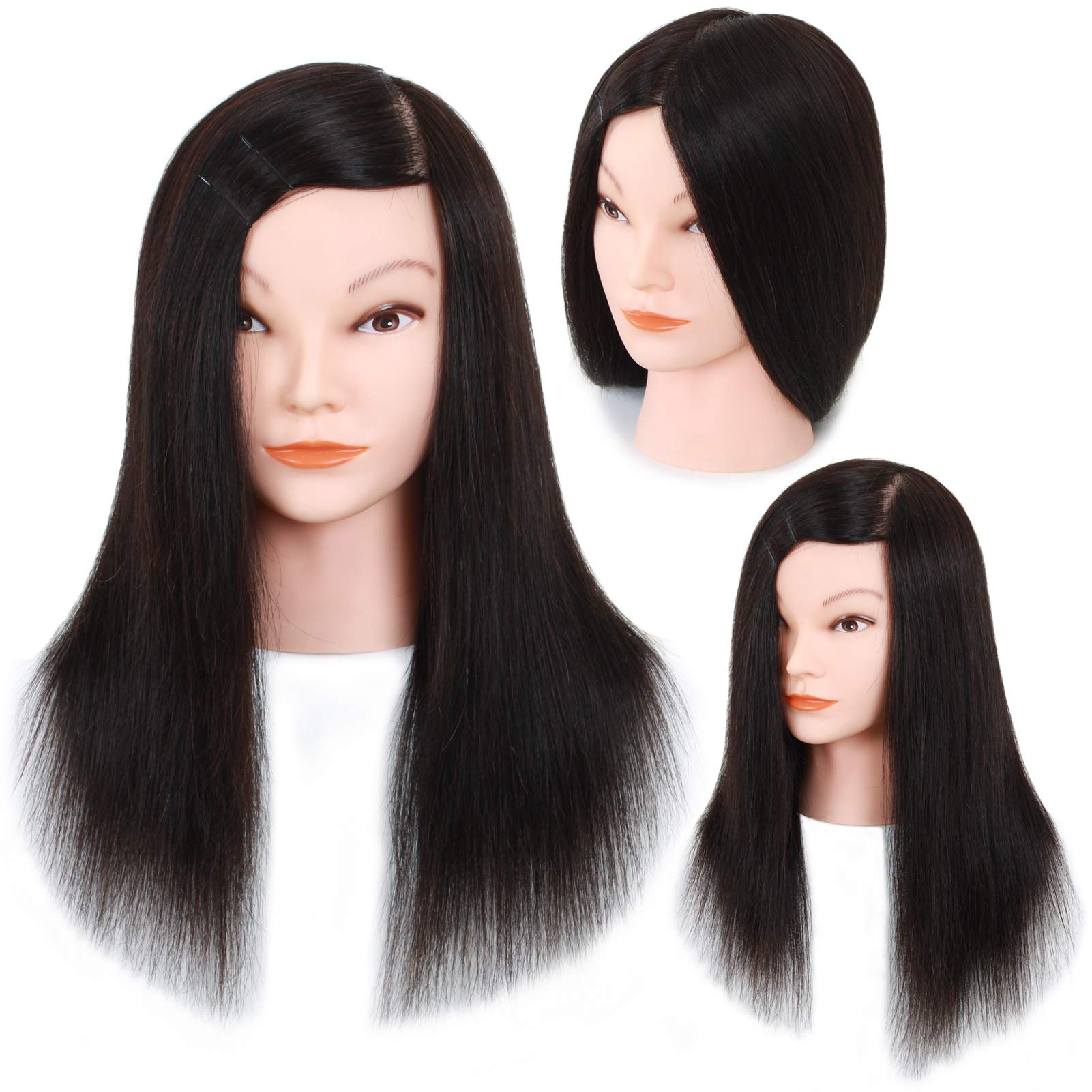 20-22" Cosmetology Mannequin Head with 100% Real Human Hair for Braiding Practice Cutting - Manikin Head for Hairdresser (Black)