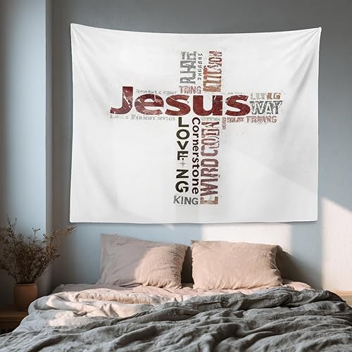 Miniatura 6 de Shrahala Tapiz de pared cristiano con palabras blancas, palabras de Navidad, escuela, Jesús, Biblia, adoración de la Biblia, tapiz grande para