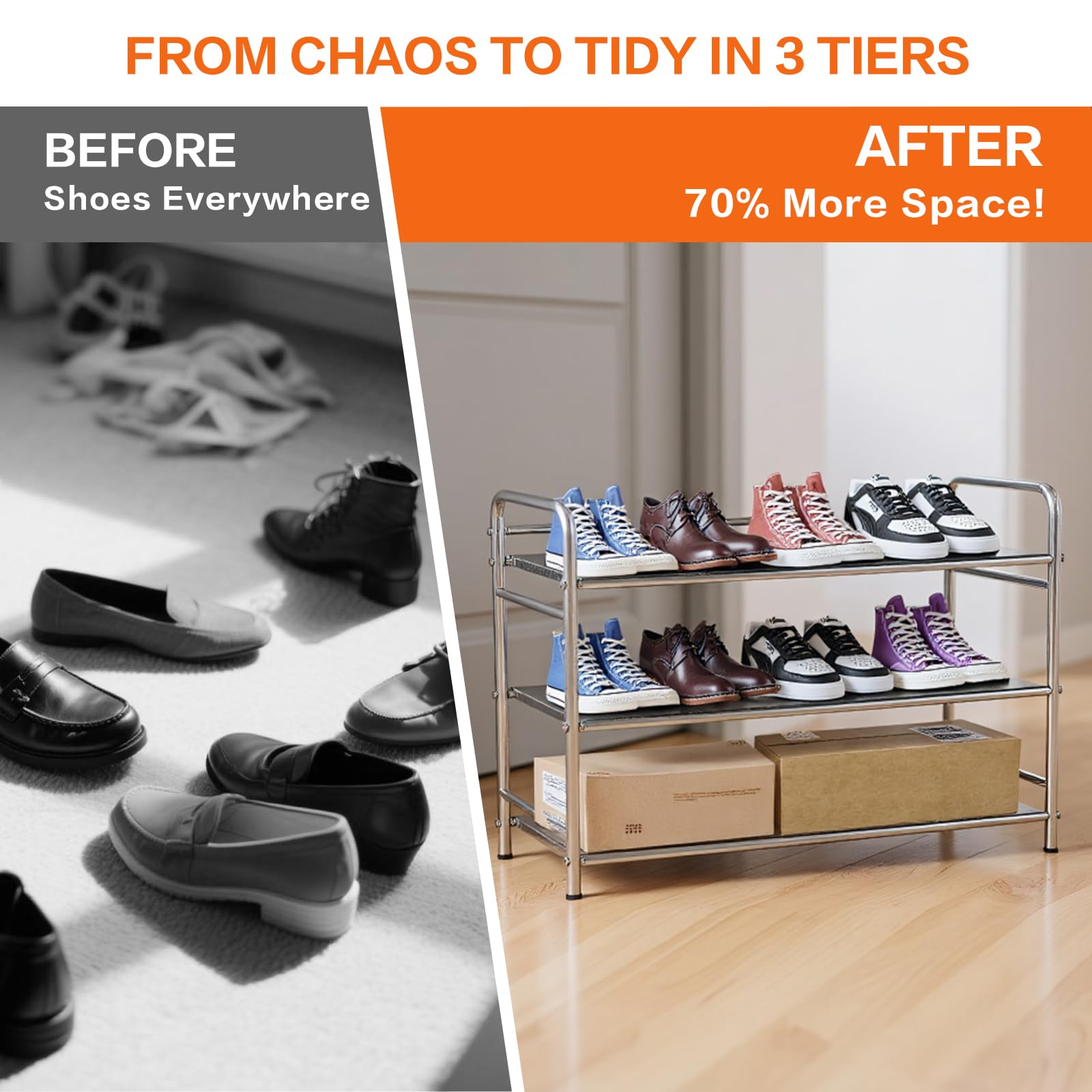 TAO One Porte-Chaussures 5 Niveaux INOX - Organisateur Métallique Gain De Place Pour Placard