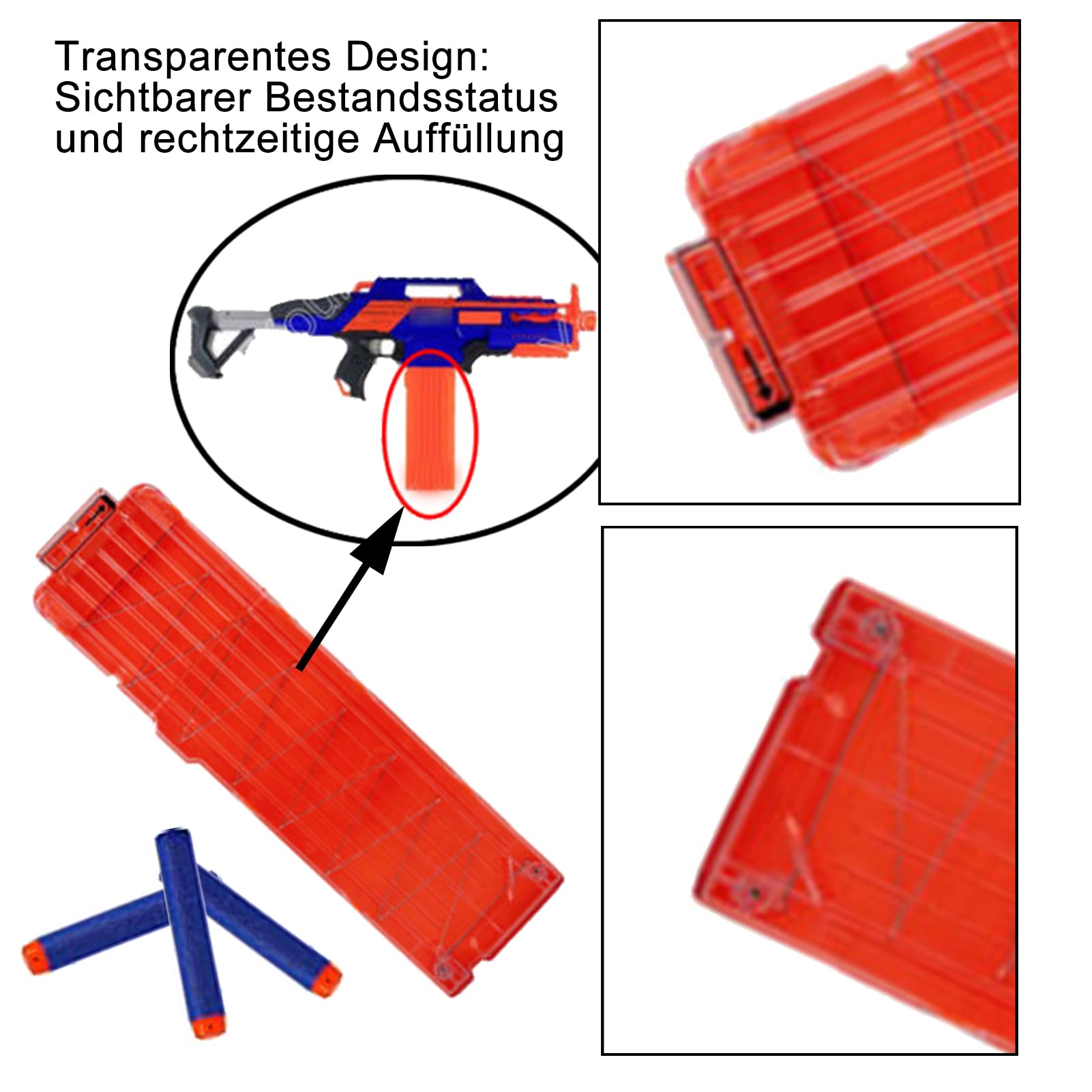 1 pezzo Soft Bullet Pistola Accessori Compatibile 18 Clip Magazine Ricarica Rapida Clip con 60 Pezzi 7.2cm Eva Elite Testa Cava Giocattolo Pistola Morbida Sfera Accessori Schiuma Sfera Morbida