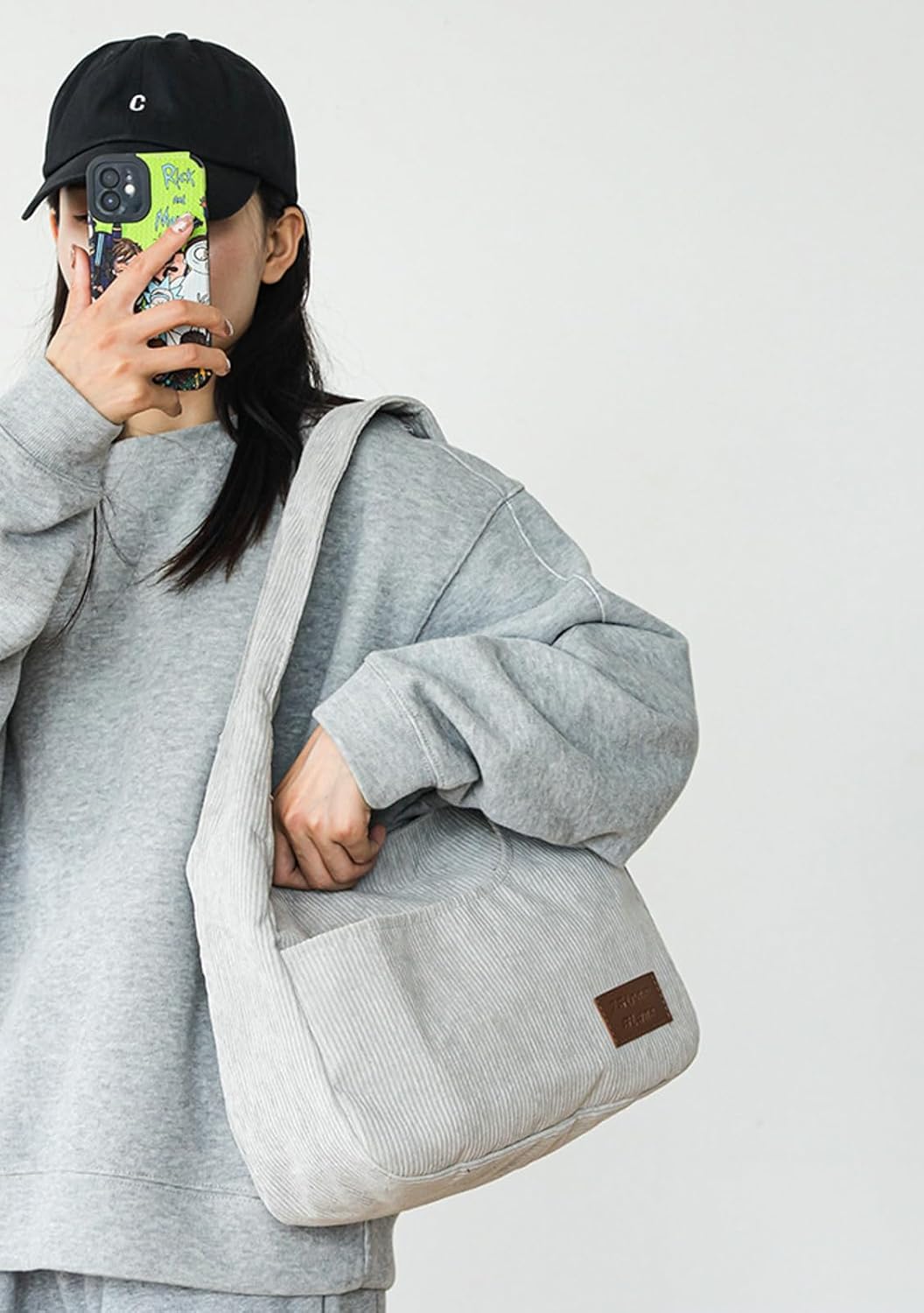 Corduroy Tote Bag Unisex Retro Handbag Multi Pocket Shoulder Work College Satchel Compartment Messenger Purse - Image 3