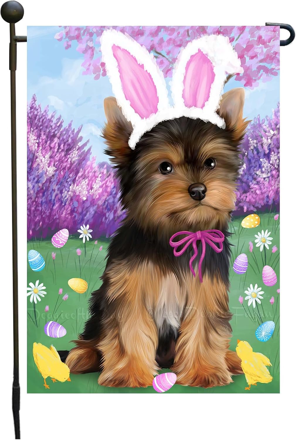 Yorkshire Terrier Easter Day Festive Design Garden Flags for Outdoor Decorations - Double Sided Yard Lawn Banner - Spring Gifts for Pet Lover 12 1/2"w x 18"h - Puppy