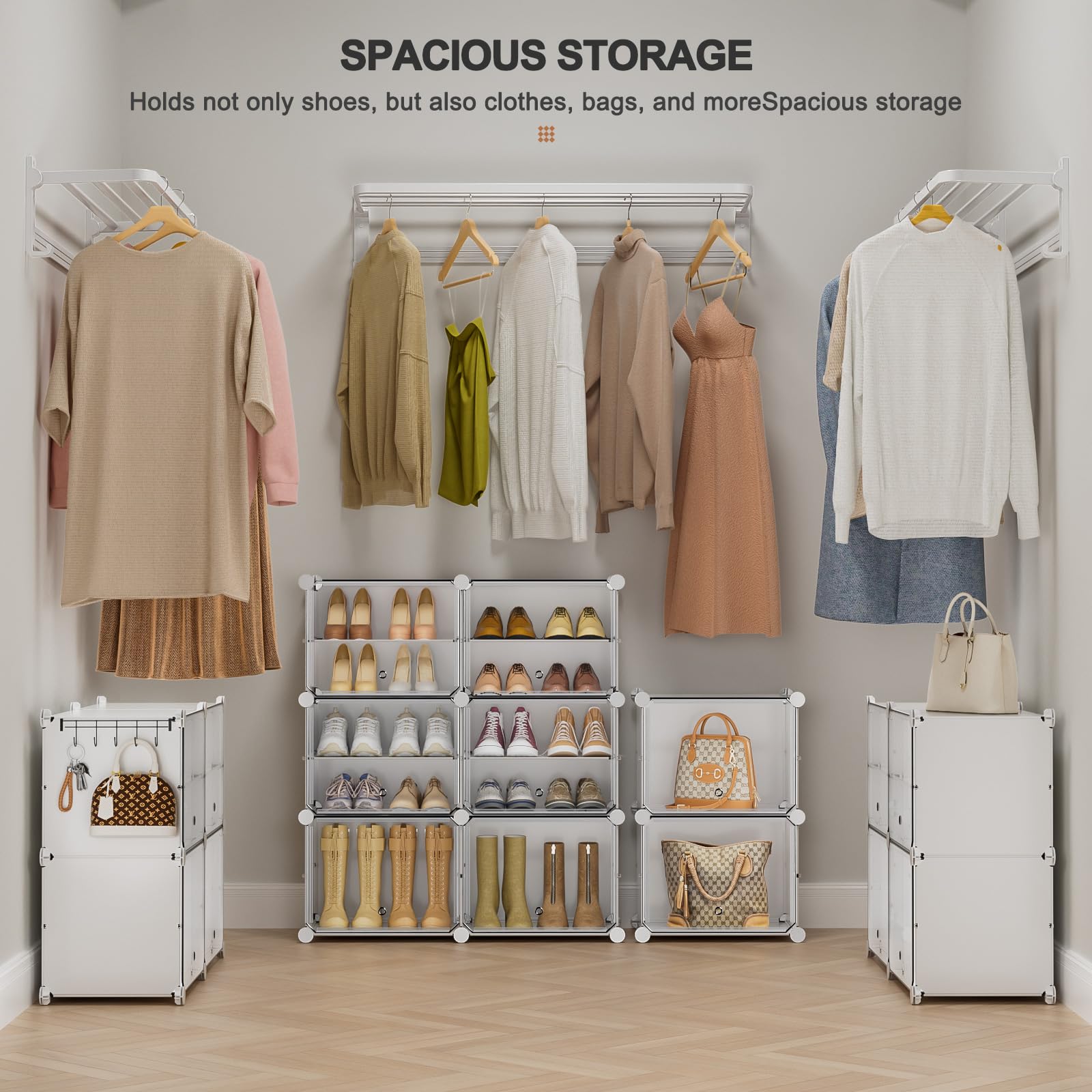 Schuhregal, Schuhschrank mit 44 Fächern, schuhregal hoch und schmal, schuhregal weiß, schuhschrank hoch geschlossen für Garderobe Flur Schlafzimmer Eingang, DIY anpassbar
