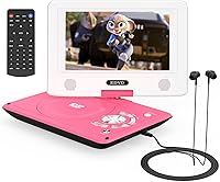 9.5" Swivel Portable DVD Player for Car & Kids - HD Screen, 4-6Hr Battery, TV Sync, USB/SD Multi-Format (Red)