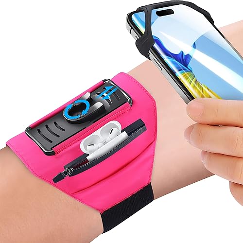 Miniatura 10 de Brazalete desmontable y giratorio de 360° – Correa reflectante con bolsa porta objetos con bolsillo con cremallera – Compatible con iPhone 16 15 14