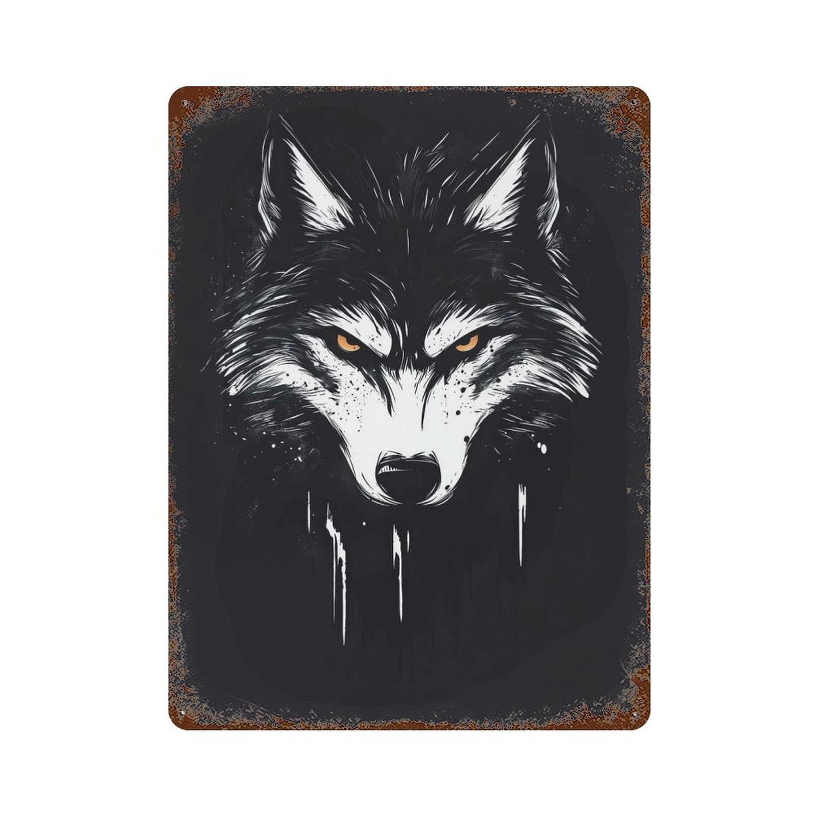 Garage Style Wolf Portrait Vintage Rust Metal Sign 15.7"x11.8", Industrial Home Decor for Bar And Workshop