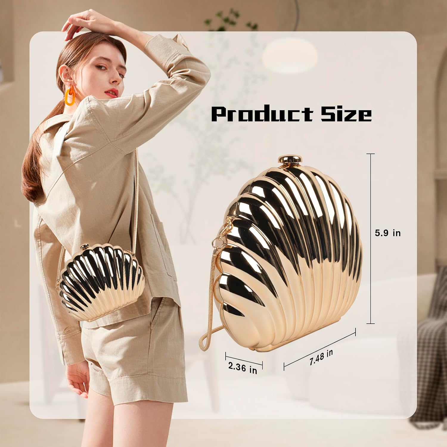 QZUnique Conch/Shell Shoulder Handbag Novelty Chain Strap Purse Acrylic Fashion Crossbody Evening Bag Clutch for Women Girl