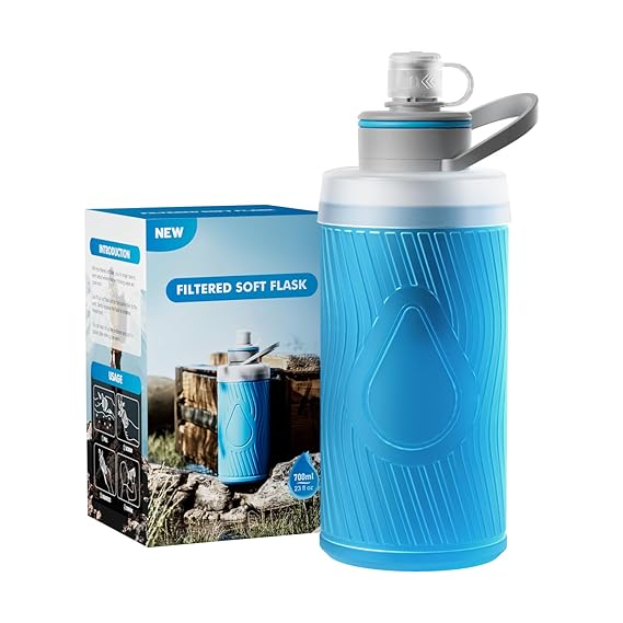 urviMate 700ml Collapsible Water Filter Bottle,Squeeze Water Filtered Bottle