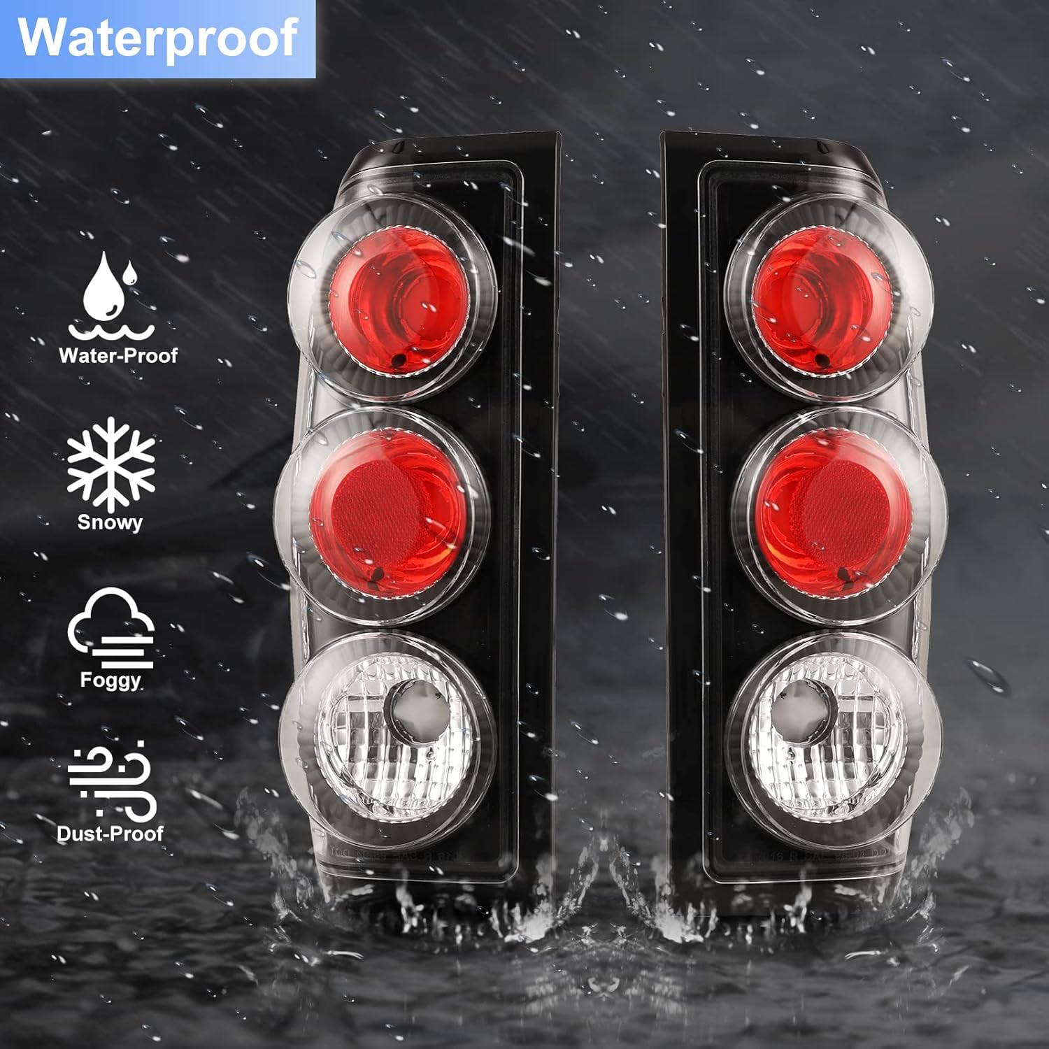 ROXX Tail Light Replacement Compatible with 1998 1999 2000 2001 2002 2003 2004 Nissan Frontier Driver & Passenger Side Taillights Cover with HD Lens(Not have bulb) (Black Housing Clear Lens)
