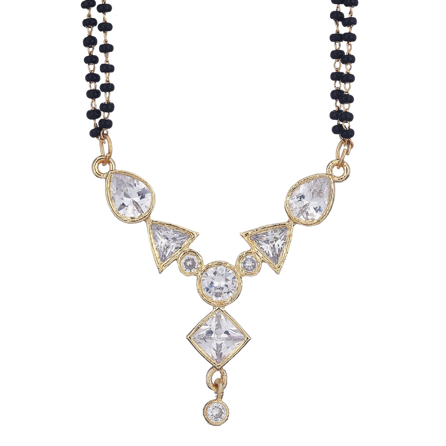ZENEME Mangalsutra Gold Plated Multi Shaped Kundan Style CZ With Black Beads Chain for Women (B072JZ464R) Amazon Price History, Amazon Price Tracker