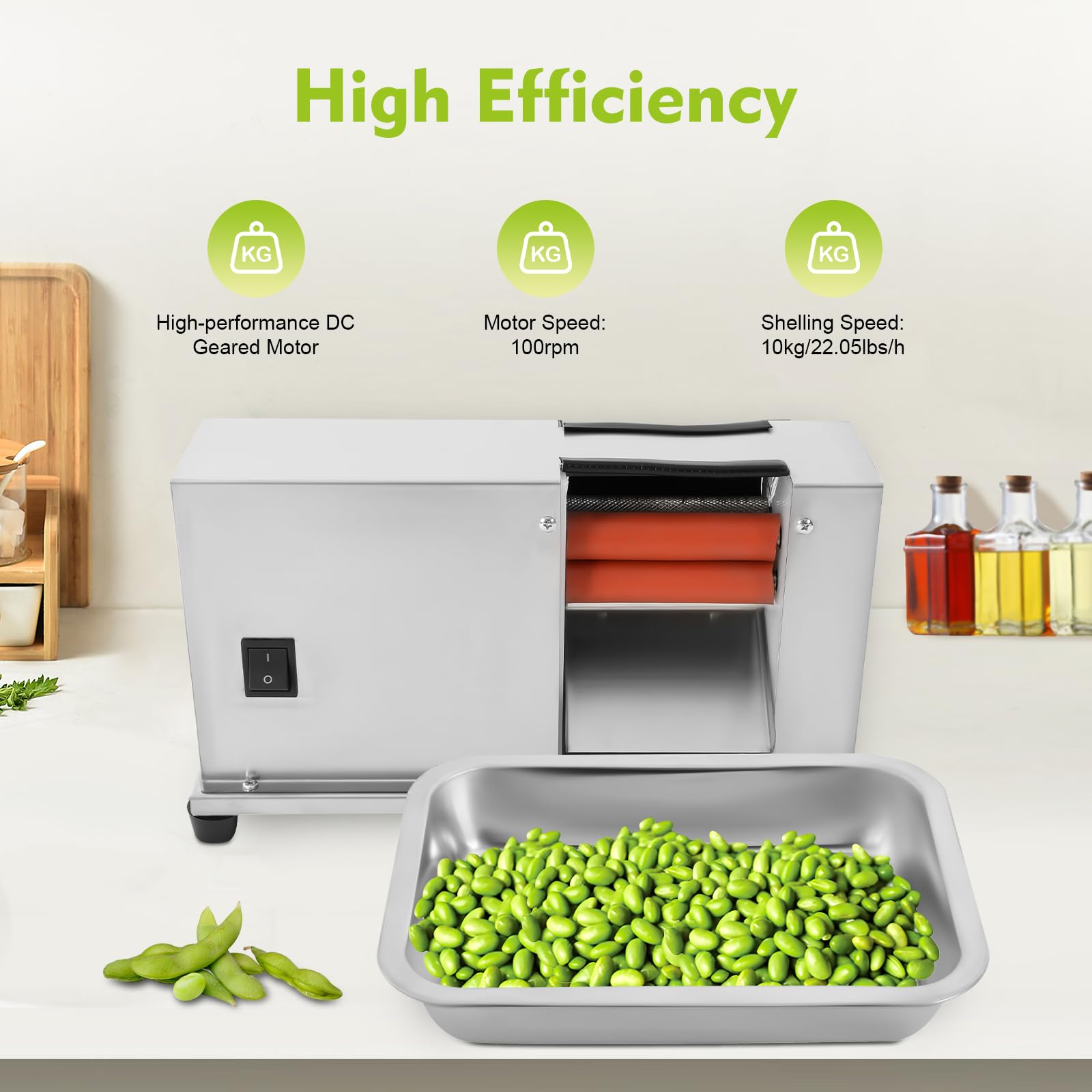 Elektryczna łupinka do fasoli, półautomatyczna obieraczka do grochu z tacą na łapy, wydajność 10 kg/h do grochu, soi, fasoli, Edamame