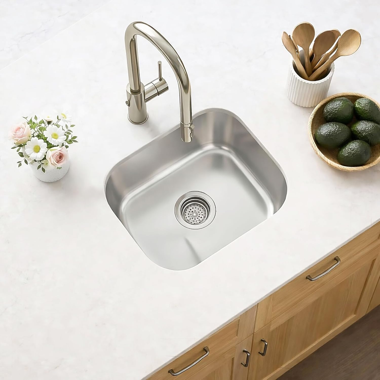 ORLANDO 18x16 Inch Undermount Kitchen Sink - 18 Gauge Stainless Steel Single Bowl Prep Sink for Compact Kitchen Sink & Kitchen Island with Basket Strainer