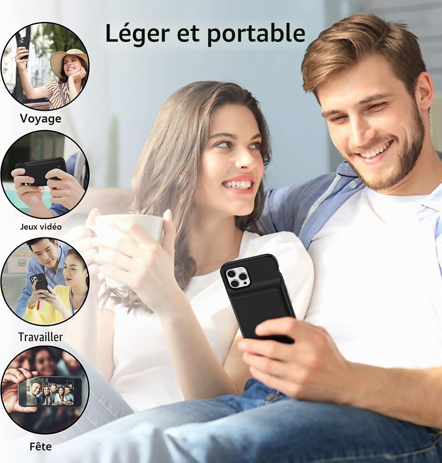 Coque de batterie pour iPhone 13/13Pro/14, 13800 mAh ultra fine, chargeur de batterie rechargeable et extensible