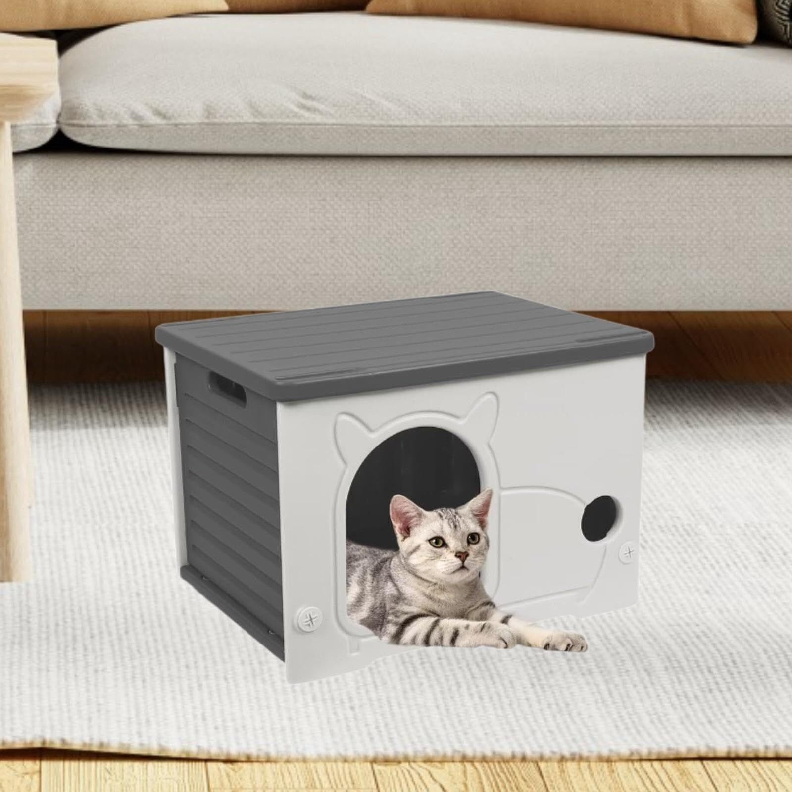Generic Hundehütte für streunende Katzen, Haustierhöhle für Wildkatzen, für Igel, drinnen und draußen, grau (grau)